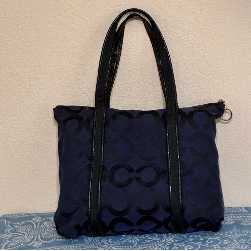 Coach Poppy Navy Blue Signature Nylon Tote - Picture 2 of 9